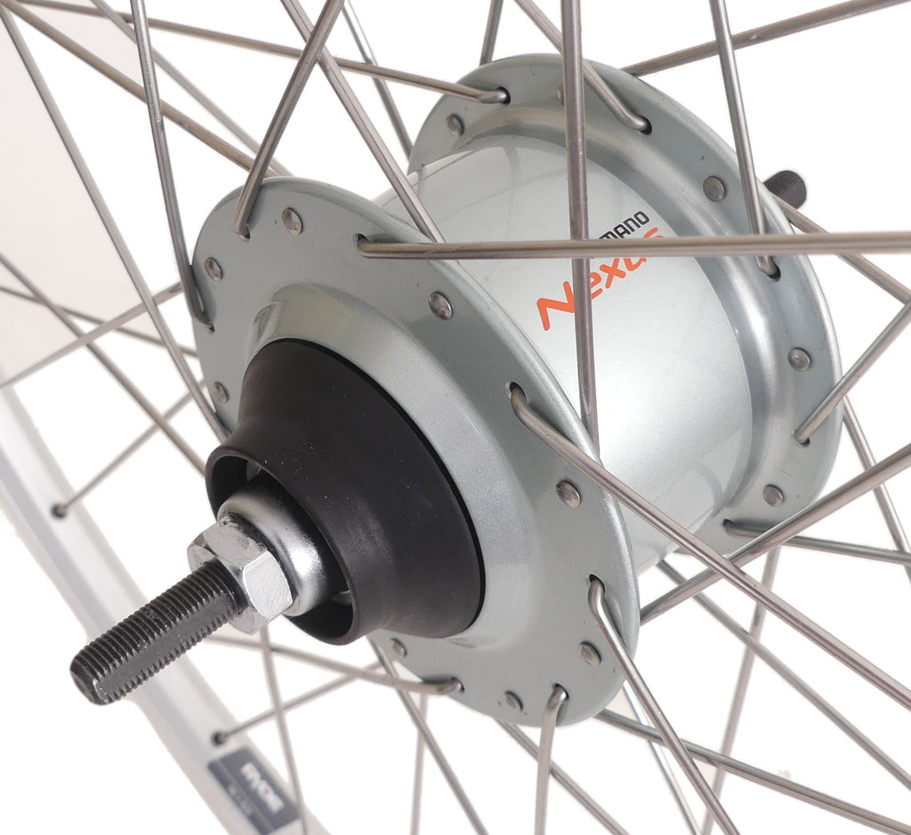 Achterwiel 28" Nexus 8 rollerbrake naaf met met zilveren velg en RVS spaken