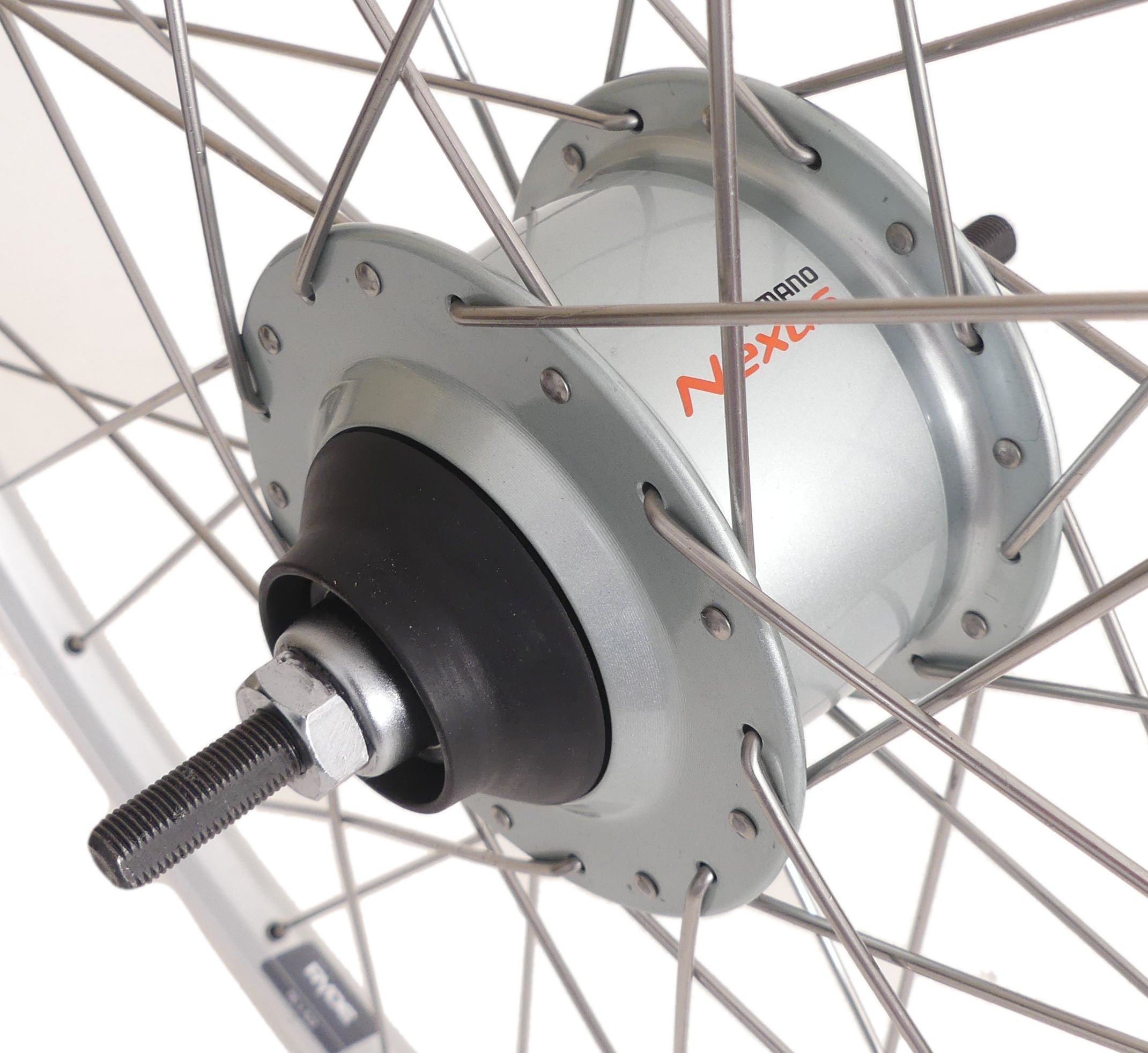 Achterwiel 28" Nexus 8 rollerbrake naaf met met zilveren velg en RVS spaken