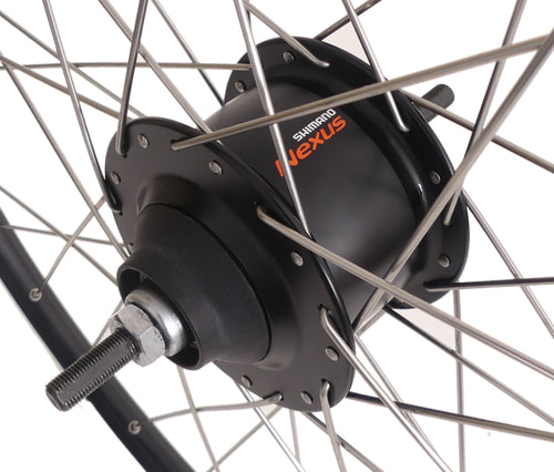 Achterwiel 28" Nexus 8 rollerbrake naaf met met zwarte velg en RVS spaken