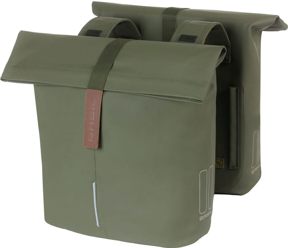 Dubbele fietstas Basil City 28-32 liter 12 x 29 x 30 cm - moss green