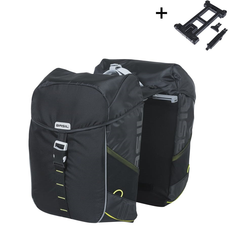 Dubbele fietstas Basil Miles 34 liter 13 x 26 x 35 cm (2x) - zwart / lime