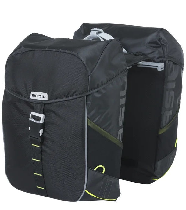 Dubbele fietstas Basil Miles 34 liter 13 x 26 x 35 cm (2x) - zwart / lime